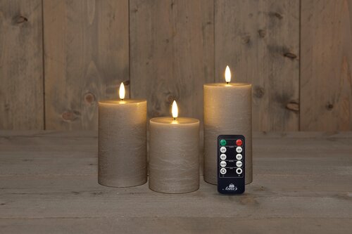 Anna's Collection LED-stompkaarsen 3D-vlam - H10/12,5/15cm Taupe 3-delig - afbeelding 2