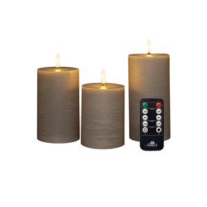 Anna's Collection LED-stompkaarsen 3D-vlam - H10/12,5/15cm Taupe 3-delig - afbeelding 1