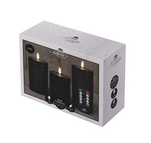 Anna's Collection LED-stompkaarsen 3D-vlam - H10/12,5/15cm Zwart 3-delig - afbeelding 3