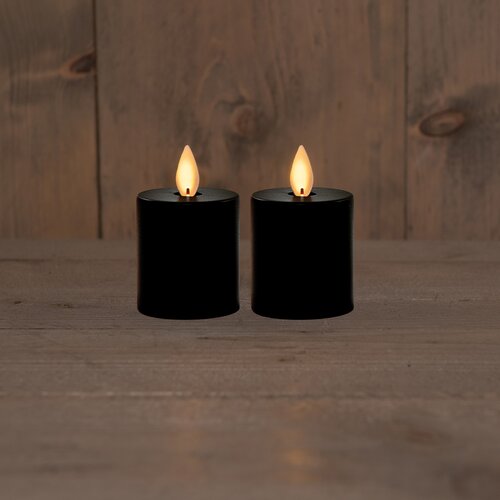 Anna's Collection LED-stompkaarsen bewegende vlam - D4,5xH8cm Zwart 2 stuks - afbeelding 2