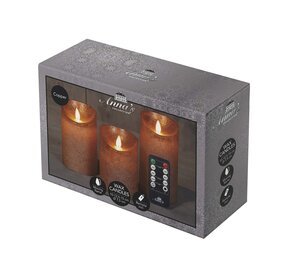 Anna's Collection LED-stompkaarsen bewegende vlam - H10/12,5/15cm Koper 3-delig - afbeelding 2