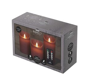 Anna's Collection LED-stompkaarsen bewegende vlam - H10/12,5/15cm Antiek roze 3-delig - afbeelding 2