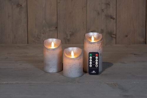 Anna's Collection LED-stompkaarsen bewegende vlam - H10/12,5/15cm Zilver 3-delig - afbeelding 3
