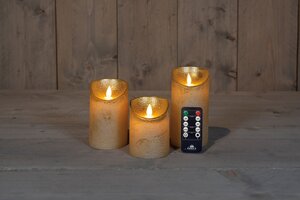 Anna's Collection LED-stompkaarsen bewegende vlam - H10/12,5/15cm Goud 3-delig - afbeelding 3