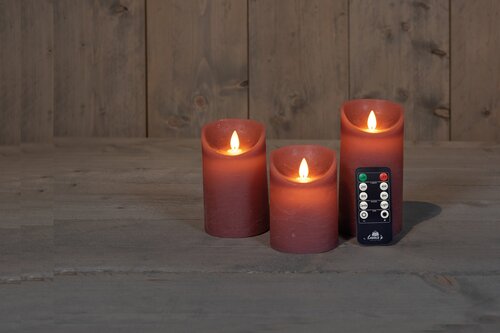 Anna's Collection LED-stompkaarsen bewegende vlam - H10/12,5/15cm Antiek roze 3-delig - afbeelding 3