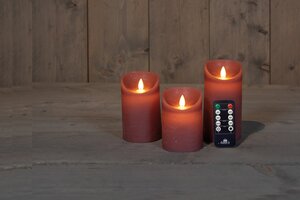 Anna's Collection LED-stompkaarsen bewegende vlam - H10/12,5/15cm Antiek roze 3-delig - afbeelding 3