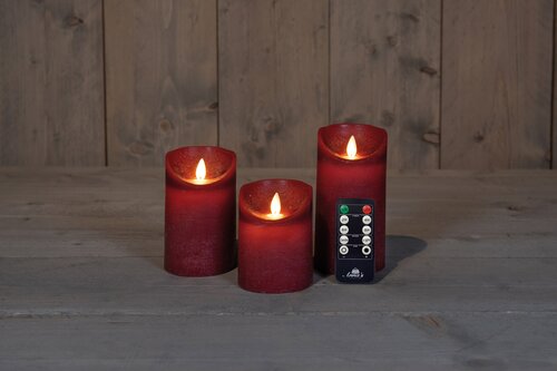 Anna's Collection LED-stompkaarsen bewegende vlam - H10/12,5/15cm Bordeaux 3-delig - afbeelding 3