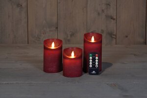 Anna's Collection LED-stompkaarsen bewegende vlam - H10/12,5/15cm Bordeaux 3-delig - afbeelding 3