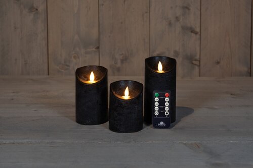 Anna's Collection LED-stompkaarsen bewegende vlam - H10/12,5/15cm Zwart 3-delig - afbeelding 3