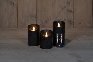 Anna's Collection LED-stompkaarsen bewegende vlam - H10/12,5/15cm Zwart 3-delig - afbeelding 3