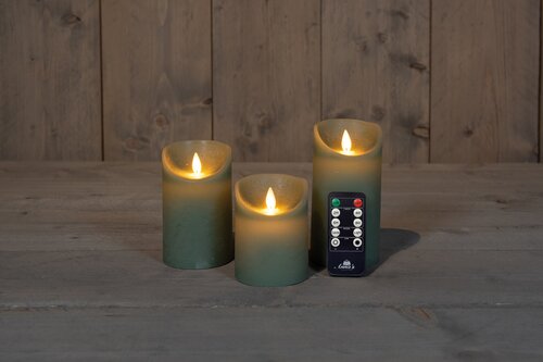 Anna's Collection LED-stompkaarsen bewegende vlam - H10/12,5/15cm Jade 3-delig - afbeelding 3