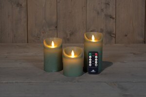Anna's Collection LED-stompkaarsen bewegende vlam - H10/12,5/15cm Jade 3-delig - afbeelding 3