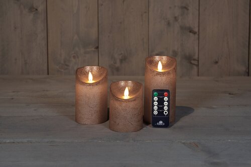 Anna's Collection LED-stompkaarsen bewegende vlam - H10/12,5/15cm Brons 3-delig - afbeelding 3