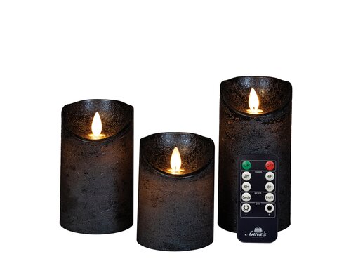 Anna's Collection LED-stompkaarsen bewegende vlam - H10/12,5/15cm Antraciet 3-delig - afbeelding 1