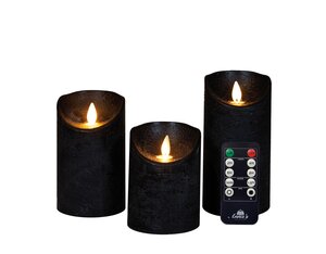 Anna's Collection LED-stompkaarsen bewegende vlam - H10/12,5/15cm Zwart 3-delig - afbeelding 1