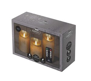 Anna's Collection LED-stompkaarsen bewegende vlam - H10/12,5/15cm Goud 3-delige set - afbeelding 2