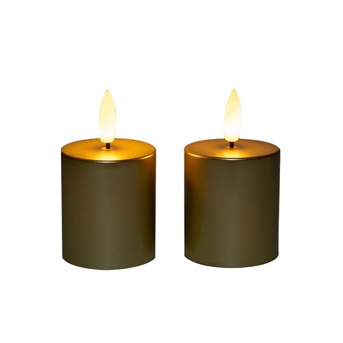 Anna's Collection LED-stompkaarsen met 3D-vlam goud - set van 2 - H 8 x Ø 4,5 cm - afbeelding 1