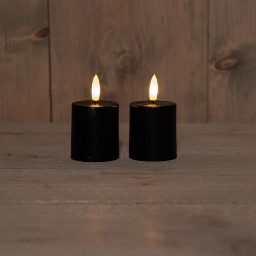 Anna's Collection LED-stompkaarsen met 3D-vlam zwart - set van 2 - H 8 x Ø 4,5 cm - afbeelding 2