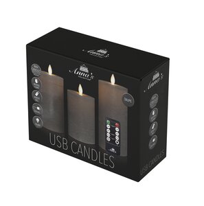 Anna's Collection LED-stompkaarsen oplaadbaar - H10/12,5/15cm Taupe 3-delig - afbeelding 2