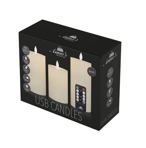 Anna's Collection LED-stompkaarsen oplaadbaar - H10/12,5/15cm Wit 3-delig - afbeelding 2
