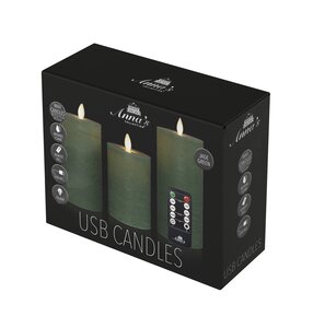 Anna's Collection LED-stompkaarsen oplaadbaar - H10/12,5/15cm Jade 3-delig - afbeelding 2