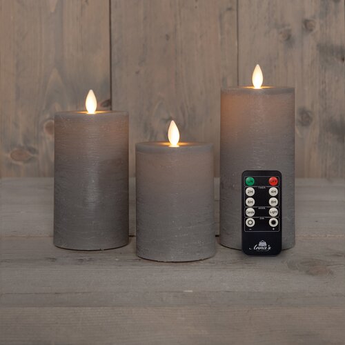 Anna's Collection LED-stompkaarsen oplaadbaar - H10/12,5/15cm Taupe 3-delig - afbeelding 3