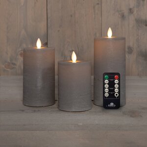 Anna's Collection LED-stompkaarsen oplaadbaar - H10/12,5/15cm Taupe 3-delig - afbeelding 3