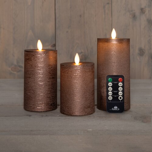 Anna's Collection LED-stompkaarsen oplaadbaar - H10/12,5/15cm Brons 3-delig - afbeelding 3