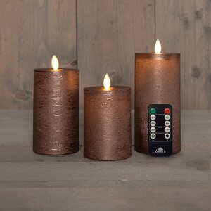 Anna's Collection LED-stompkaarsen oplaadbaar - H10/12,5/15cm Brons 3-delig - afbeelding 3