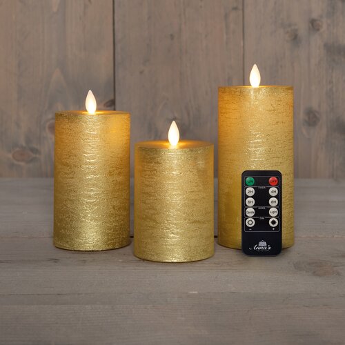 Anna's Collection LED-stompkaarsen oplaadbaar - H10/12,5/15cm Goud 3-delig - afbeelding 3