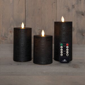 Anna's Collection LED-stompkaarsen oplaadbaar - H10/12,5/15cm Zwart 3-delig - afbeelding 3