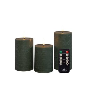 Anna's Collection LED-stompkaarsen oplaadbaar rustiek met 3D-vlam jade - set van 3 - H 10/12,5/15 x D 7,5 cm - afbeelding 1