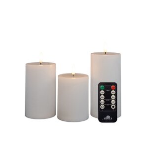 Anna's Collection LED-stompkaarsen oplaadbaar rustiek met 3D-vlam wit - set van 3 - H 10/12,5/15 x D 7,5 cm - afbeelding 1