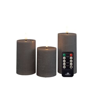 Anna's Collection LED-stompkaarsen oplaadbaar rustiek met 3D-vlam taupe - set van 3 - H 10/12,5/15 x D 7,5 cm - afbeelding 1