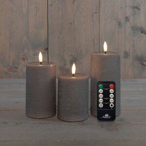 Anna's Collection LED-stompkaarsen oplaadbaar rustiek met 3D-vlam taupe - set van 3 - H 10/12,5/15 x D 7,5 cm - afbeelding 2