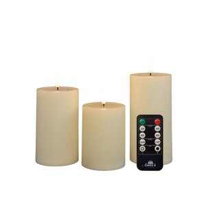 Anna's Collection LED-stompkaarsen oplaadbaar rustiek met 3D-vlam ivoor - set van 3 - H 10/12,5/15 x D 7,5 cm - afbeelding 1