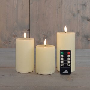 Anna's Collection LED-stompkaarsen oplaadbaar rustiek met 3D-vlam ivoor - set van 3 - H 10/12,5/15 x D 7,5 cm - afbeelding 2