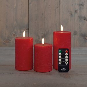 Anna's Collection LED-stompkaarsen oplaadbaar rustiek met 3D-vlam rood - set van 3 - H 10/12,5/15 x D 7,5 cm - afbeelding 2