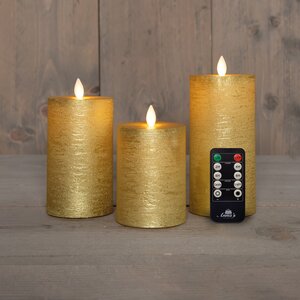 Anna's Collection LED-stompkaarsen oplaadbaar rustiek met bewegende vlam goud - set van 3 - H 10/12,5/15 x Ø 7,5 cm - afbeelding 3