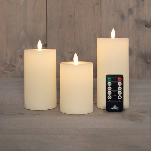 Anna's Collection LED-stompkaarsen oplaadbaar rustiek met bewegende vlam wit - set van 3 - H 10/12,5/15 x Ø 7,5 cm