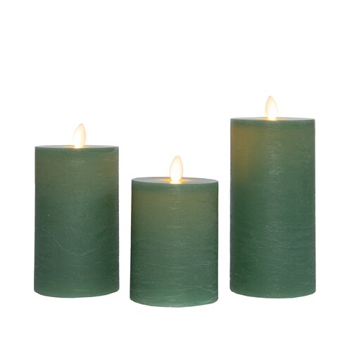 Anna's Collection LED-stompkaarsen oplaadbaar rustiek met bewegende vlam jade - set van 3 - H 10/12,5/15 x Ø 7,5 cm