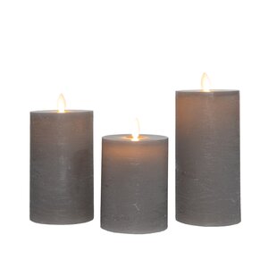 Anna's Collection LED-stompkaarsen oplaadbaar rustiek met bewegende vlam taupe - set van 3 - H 10/12,5/15 x Ø 7,5 cm - afbeelding 1