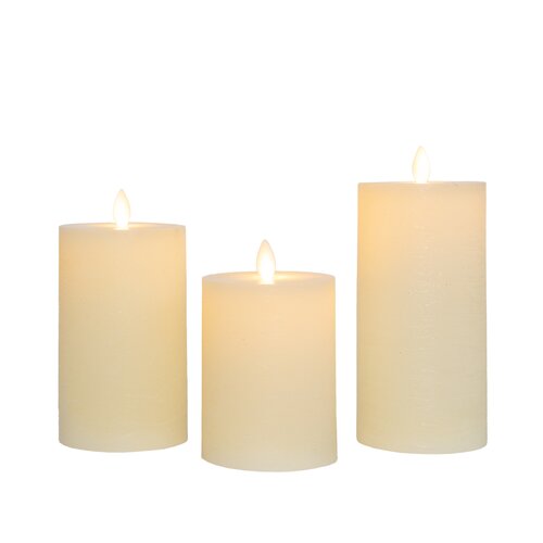 Anna's Collection LED-stompkaarsen oplaadbaar rustiek met bewegende vlam ivoor - set van 3 - H 10/12,5/15 x Ø 7,5 cm