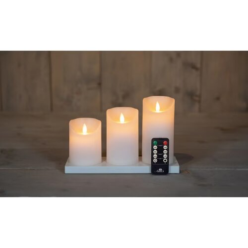 Anna's Collection LED-stompkaarsen rusiek met oplaadstation - H10/12,5/15cm Wit 3-delig - afbeelding 2