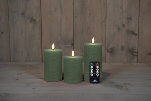 Anna's Collection LED-stompkaarsen rustiek met 3D-vlam jade - set van 3 - H 10/12,5/15 x Ø 7,5 cm - afbeelding 2