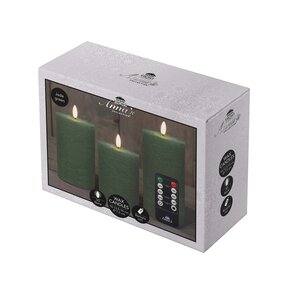 Anna's Collection LED-stompkaarsen rustiek met 3D-vlam jade - set van 3 - H 10/12,5/15 x Ø 7,5 cm - afbeelding 3