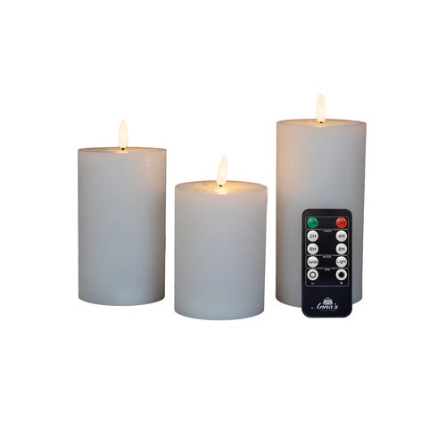 Anna's Collection LED-stompkaarsen rustiek met 3D-vlam wit - set van 3 - H 10/12,5/15 x Ø 7,5 cm