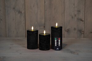Anna's Collection LED-stompkaarsen rustiek met 3D-vlam zwart - set van 3 - H 10/12,5/15 x Ø 7,5 cm - afbeelding 2