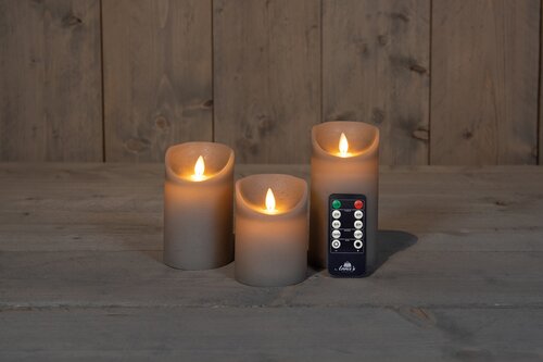 Anna's Collection LED-stompkaarsen rustiek met bewegende vlam taupe - set van 3 - H 10/12,5/15 x D 7 - afbeelding 3