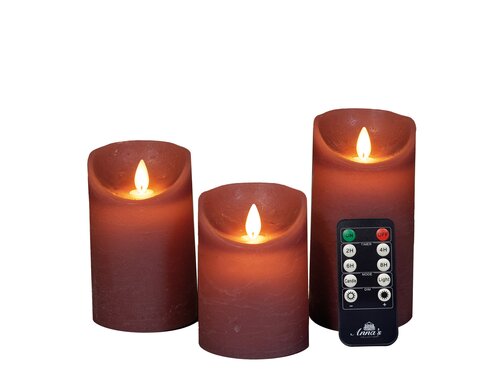 Anna's Collection LED-stompkaarsen rustiek met bewegende vlam antiek roze - set van 3 - H 10/12,5/15 x Ø 7,5 cm